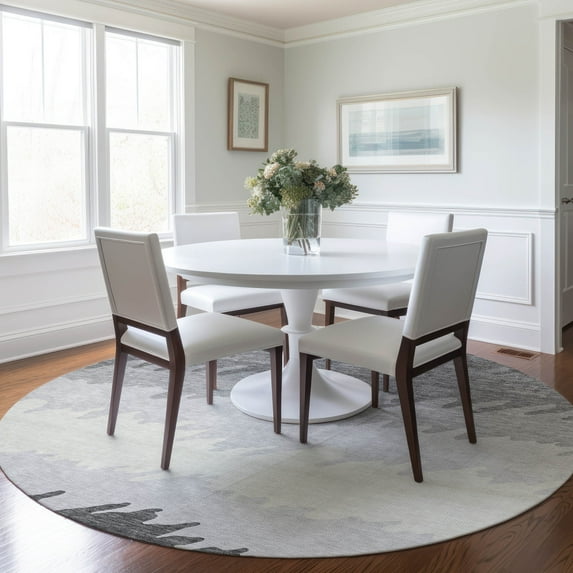 Addison Rugs Chantille Indoor/Outdoor Transitional Floral Gray Washable Round Rug, 8' x 8'
