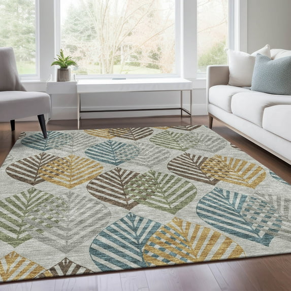 Addison Rugs Chantille Indoor/Outdoor Transitional Floral Gray Washable Rectangle Rug, 9' x 12'