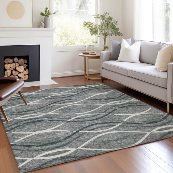 Addison Rugs Chantille Indoor/Outdoor Transitional Waves Gray Washable Rectangle Rug, 8' x 10'