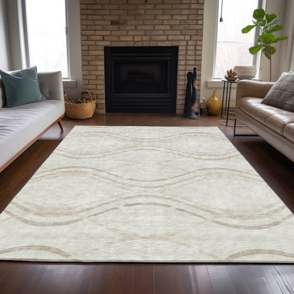Addison Rugs Chantille Indoor/Outdoor Transitional Waves Ivory Washable Rectangle Rug, 3' x 5'