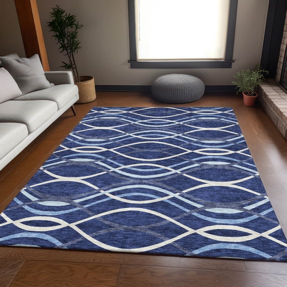 Addison Rugs Chantille Indoor/Outdoor Transitional Waves Navy Washable Rectangle Rug, 10' x 14'