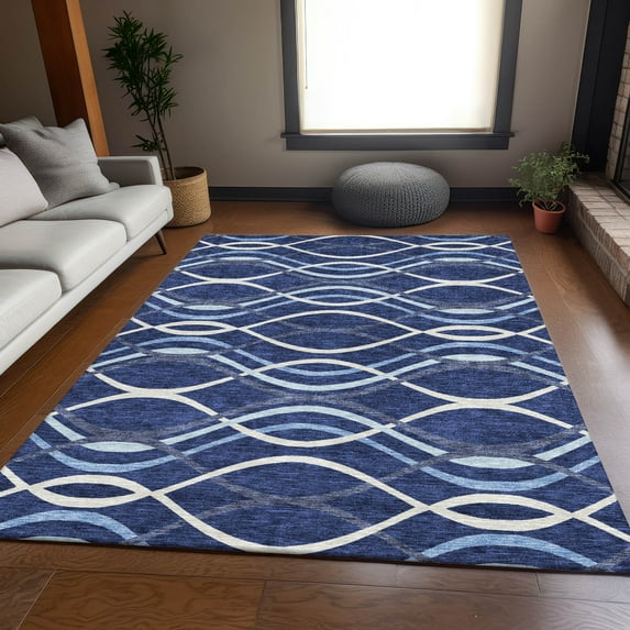 Addison Rugs Chantille Indoor/Outdoor Transitional Waves Navy Washable Rectangle Rug, 5' x 7'6"