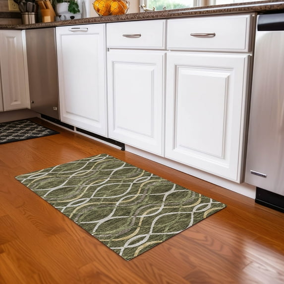 Addison Rugs Chantille Indoor/Outdoor Transitional Waves Olive Washable Rectangle Rug, 1'8" x 2'6"