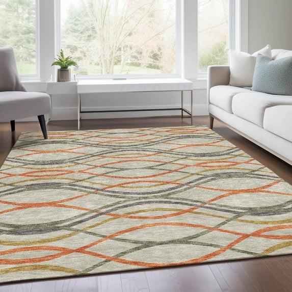 Addison Rugs Chantille Indoor/Outdoor Transitional Waves Orange Washable Rectangle Rug, 2'6" x 3'10"