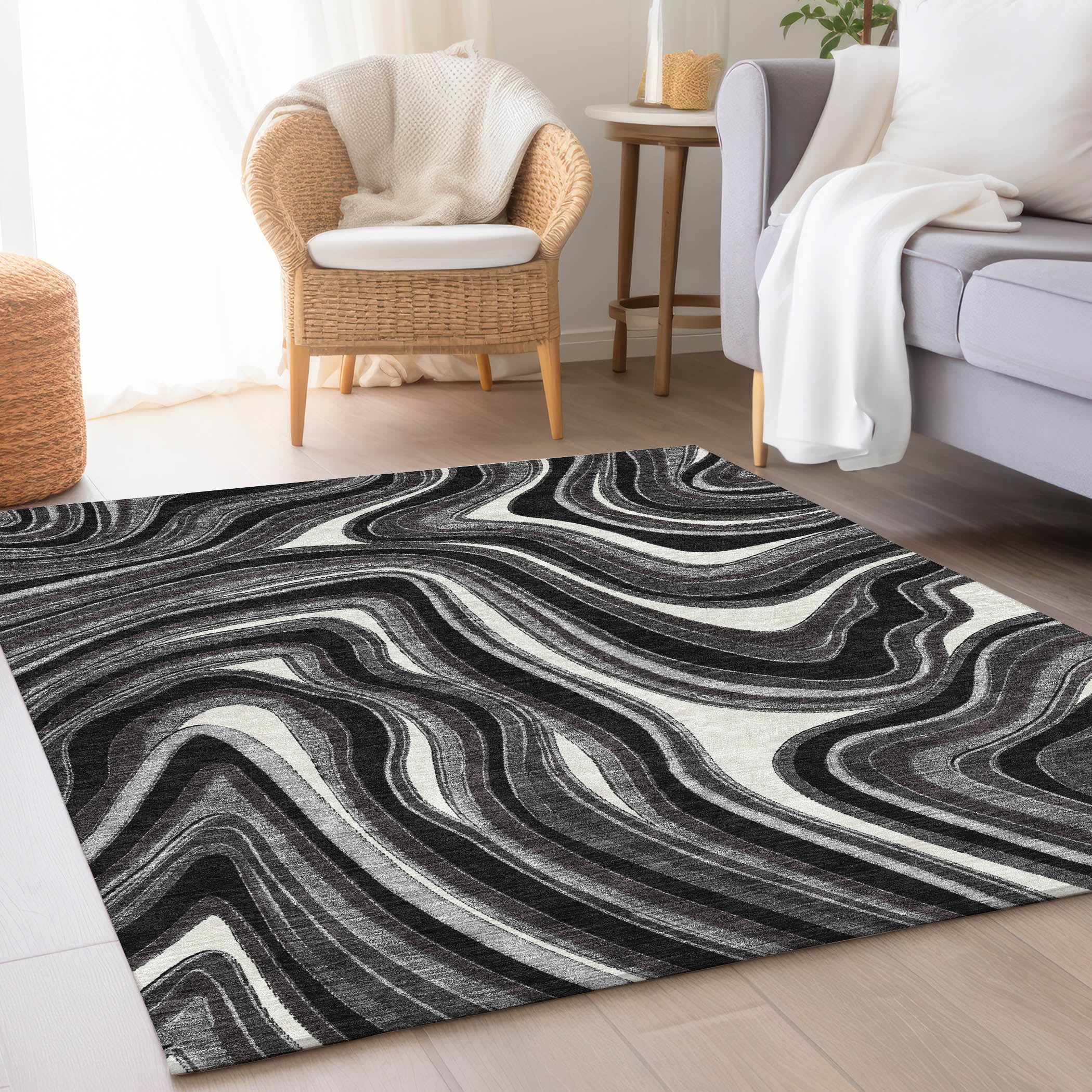 Addison Rugs Chantille Indoor/Outdoor Transitional Swirls Black ...
