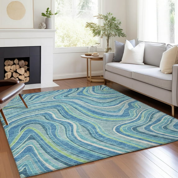 Addison Rugs Chantille Indoor/Outdoor Transitional Swirls Blue Washable Rectangle Rug, 8' x 10'