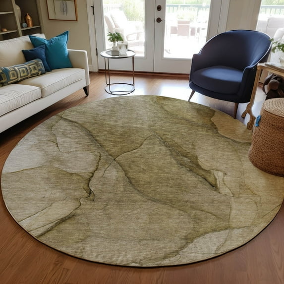 Addison Rugs Chantille Indoor/Outdoor Transitional Modern Brown Washable Round Rug, 8' x 8'