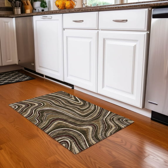 Addison Rugs Chantille Indoor/Outdoor Transitional Swirls Fudge Washable Rectangle Rug, 1'8" x 2'6"