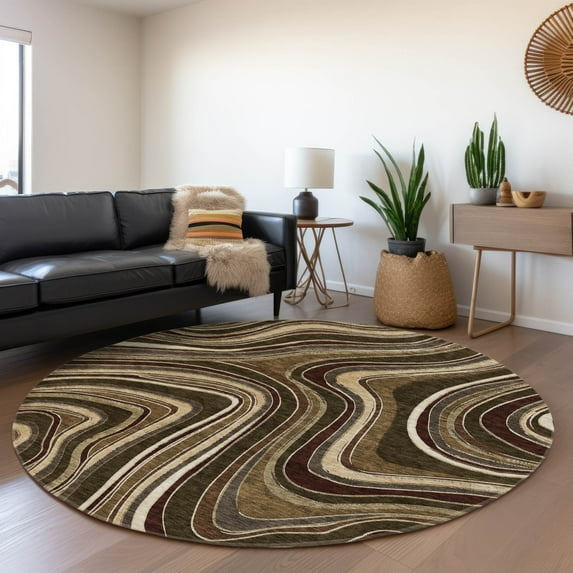 Addison Rugs Chantille Indoor/Outdoor Transitional Swirls Fudge Washable Round Rug, 8' x 8'