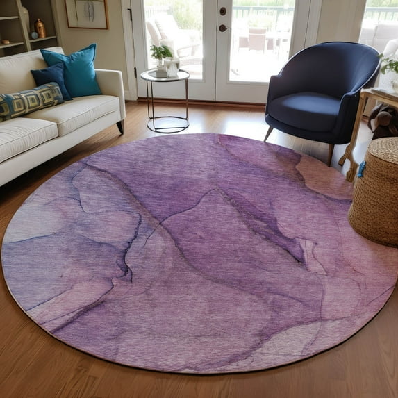 Addison Rugs Chantille Indoor/Outdoor Transitional Modern Purple Washable Round Rug, 8' x 8'