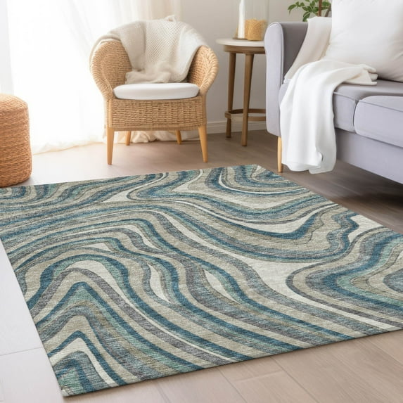 Addison Rugs Chantille Indoor/Outdoor Transitional Swirls Teal Washable Rectangle Rug, 2'6" x 3'10"