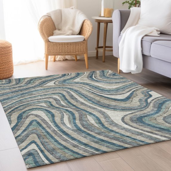 Addison Rugs Chantille Indoor/Outdoor Transitional Swirls Teal Washable Rectangle Rug, 5' x 7'6"