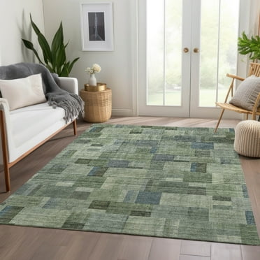 Addison Rugs Chantille Indoor/Outdoor Transitional Squares Green Washable Rectangle Rug, 3' x 5'