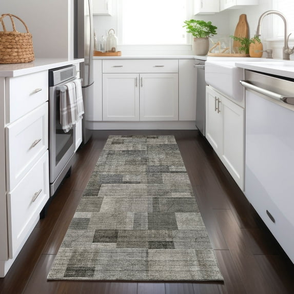Addison Rugs Chantille Indoor/Outdoor Transitional Squares Taupe Washable Runner Rug, 2'3" x 7'6"
