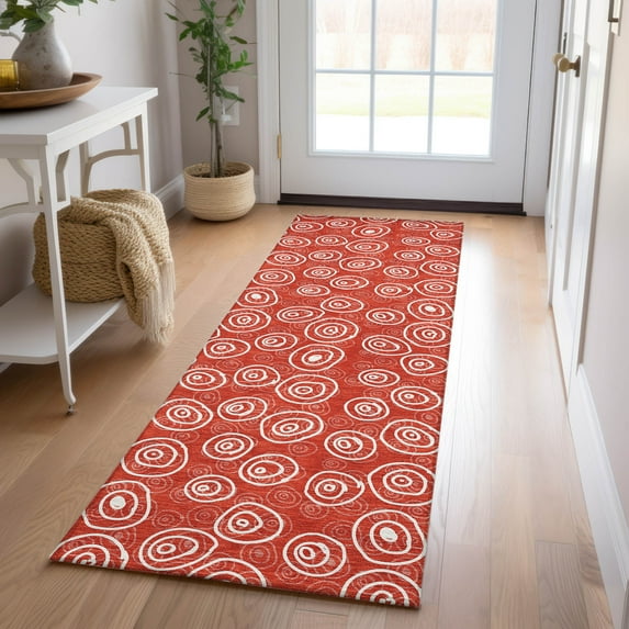 Addison Rugs Chantille Indoor/Outdoor Transitional Circles Red Washable Runner Rug, 2'3" x 7'6"