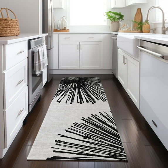 Addison Rugs Chantille Indoor/Outdoor Transitional Circles Black Washable Runner Rug, 2'3" x 7'6"