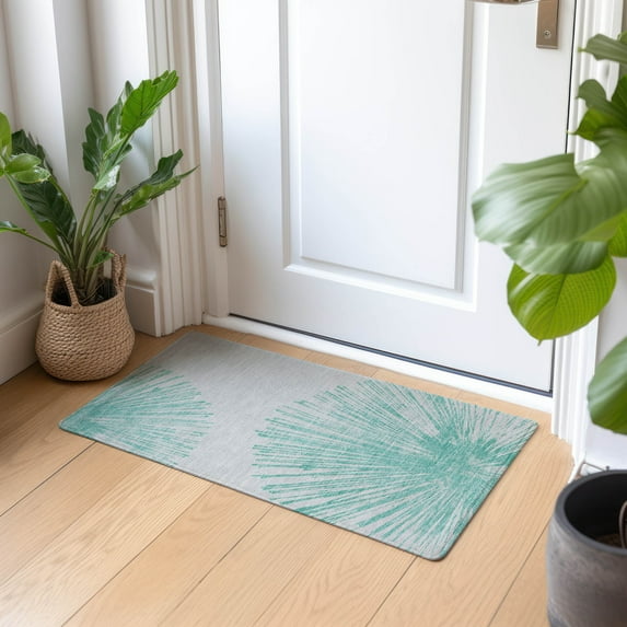 Addison Rugs Chantille Indoor/Outdoor Transitional Circles Teal Washable Rectangle Rug, 1'8" x 2'6"