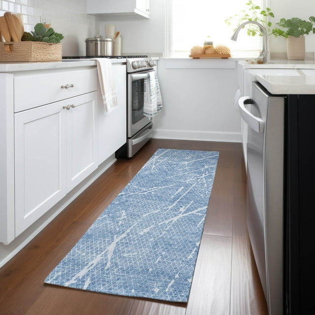 Addison Rugs Chantille Indoor/Outdoor Transitional Lines Blue Washable Runner Rug, 2'3" x 7'6"