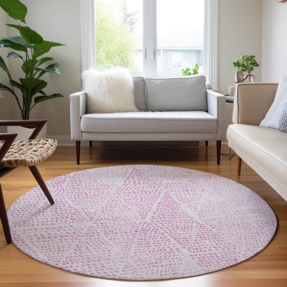 Addison Rugs Chantille Indoor/Outdoor Transitional Diamond Pink Washable Round Rug, 8' x 8'