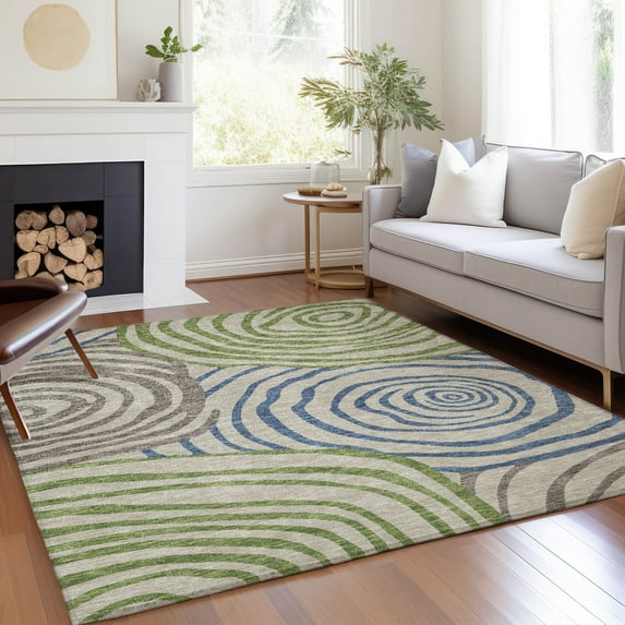 Addison Rugs Chantille Indoor/Outdoor Transitional Swirls Beige Washable Rectangle Rug, 8' x 10'