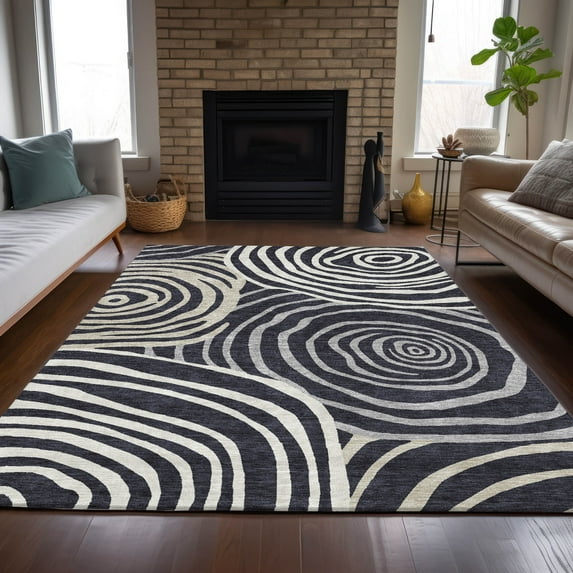 Addison Rugs Chantille Indoor/Outdoor Transitional Swirls Black Washable Rectangle Rug, 3' x 5'