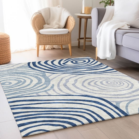 Addison Rugs Chantille Indoor/Outdoor Transitional Swirls Blue Washable Rectangle Rug, 3' x 5'
