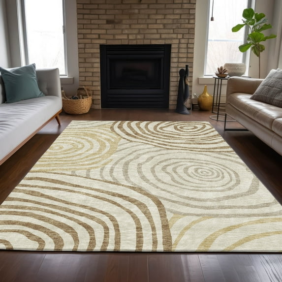 Addison Rugs Chantille Indoor/Outdoor Transitional Swirls Gold Washable Rectangle Rug, 8' x 10'