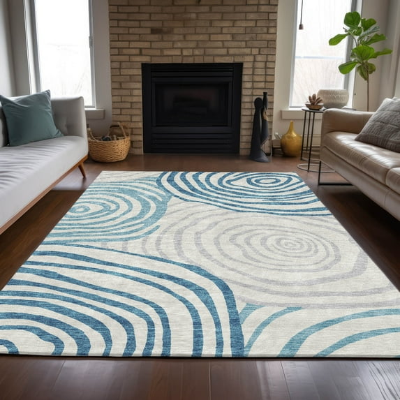 Addison Rugs Chantille Indoor/Outdoor Transitional Swirls Teal Washable Rectangle Rug, 2'6" x 3'10"