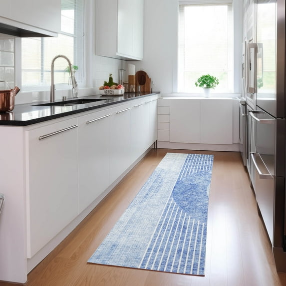 Addison Rugs Chantille Indoor/Outdoor Transitional Modern Blue Washable Runner Rug, 2'3" x 7'6"