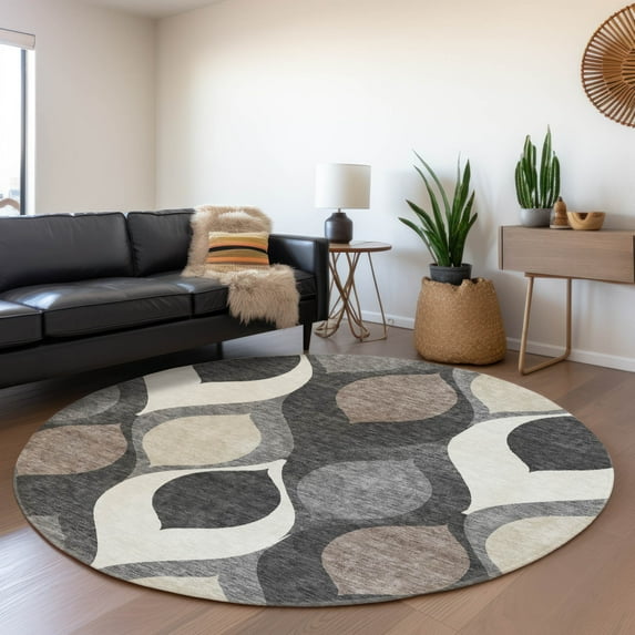 Addison Rugs Chantille Indoor/Outdoor Transitional Mid-century Modern Gray Washable Round Rug, 8' x 8'