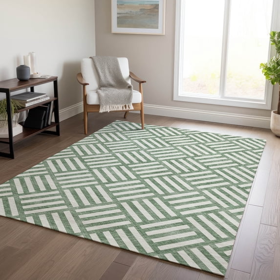 Addison Rugs Chantille Indoor/Outdoor Transitional Squares Green Washable Rectangle Rug, 3' x 5'