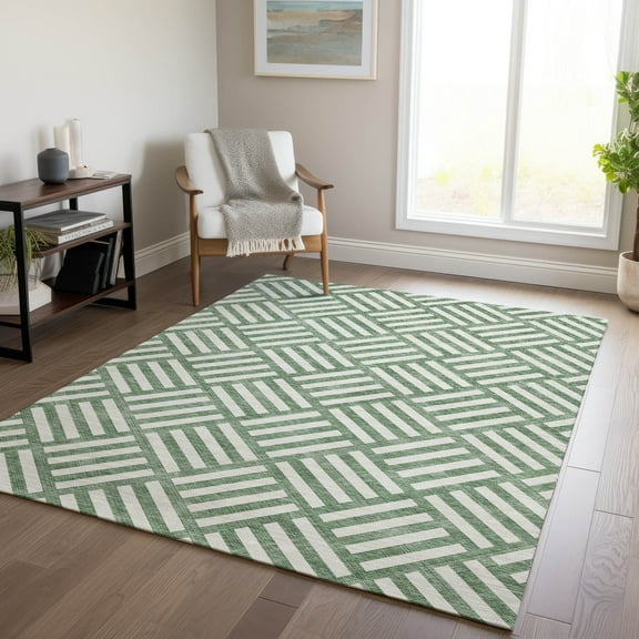 Addison Rugs Chantille Indoor/Outdoor Transitional Squares Green Washable Rectangle Rug, 9' x 12'
