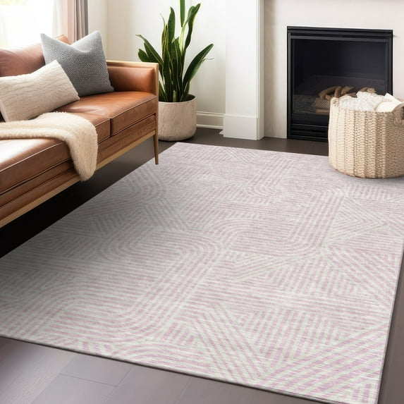 Addison Rugs Chantille Indoor/Outdoor Transitional Lines Pink Washable Rectangle Rug, 3' x 5'