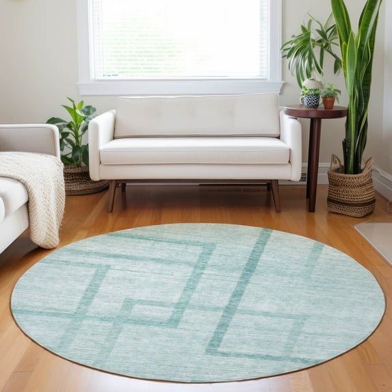 Addison Rugs Chantille Indoor/Outdoor Transitional Geometric Teal Washable Round Rug, 8' x 8'