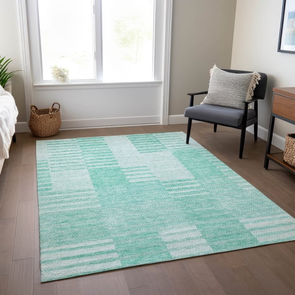 Addison Rugs Chantille Indoor/Outdoor Transitional Striped Teal Washable Rectangle Rug, 2'6" x 3'10"