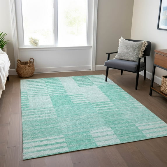 Addison Rugs Chantille Indoor/Outdoor Transitional Striped Teal Washable Rectangle Rug, 8' x 10'