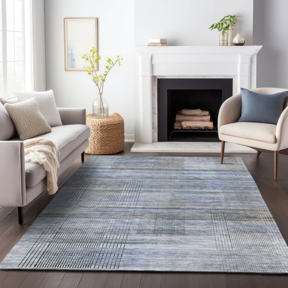 Addison Rugs Chantille Indoor/Outdoor Transitional Stripes Blue Washable Rectangle Rug, 8' x 10'