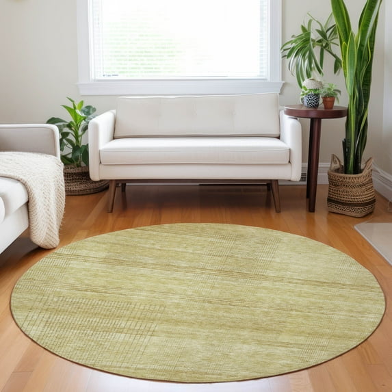 Addison Rugs Chantille Indoor/Outdoor Transitional Stripes Gold Washable Round Rug, 8' x 8'