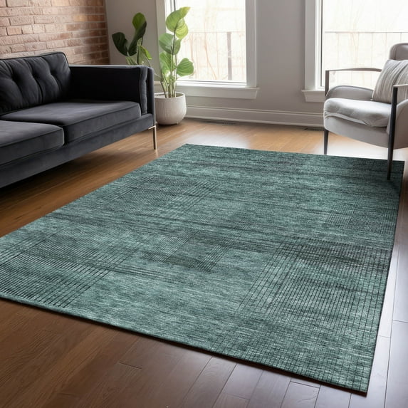Addison Rugs Chantille Indoor/Outdoor Transitional Stripes Teal Washable Rectangle Rug, 3' x 5'