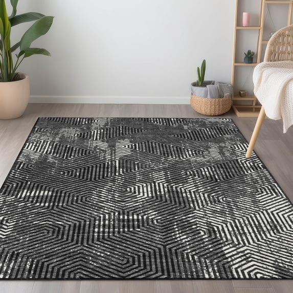 Addison Rugs Chantille Indoor/Outdoor Transitional Geometric Black Washable Rectangle Rug, 8' x 10'