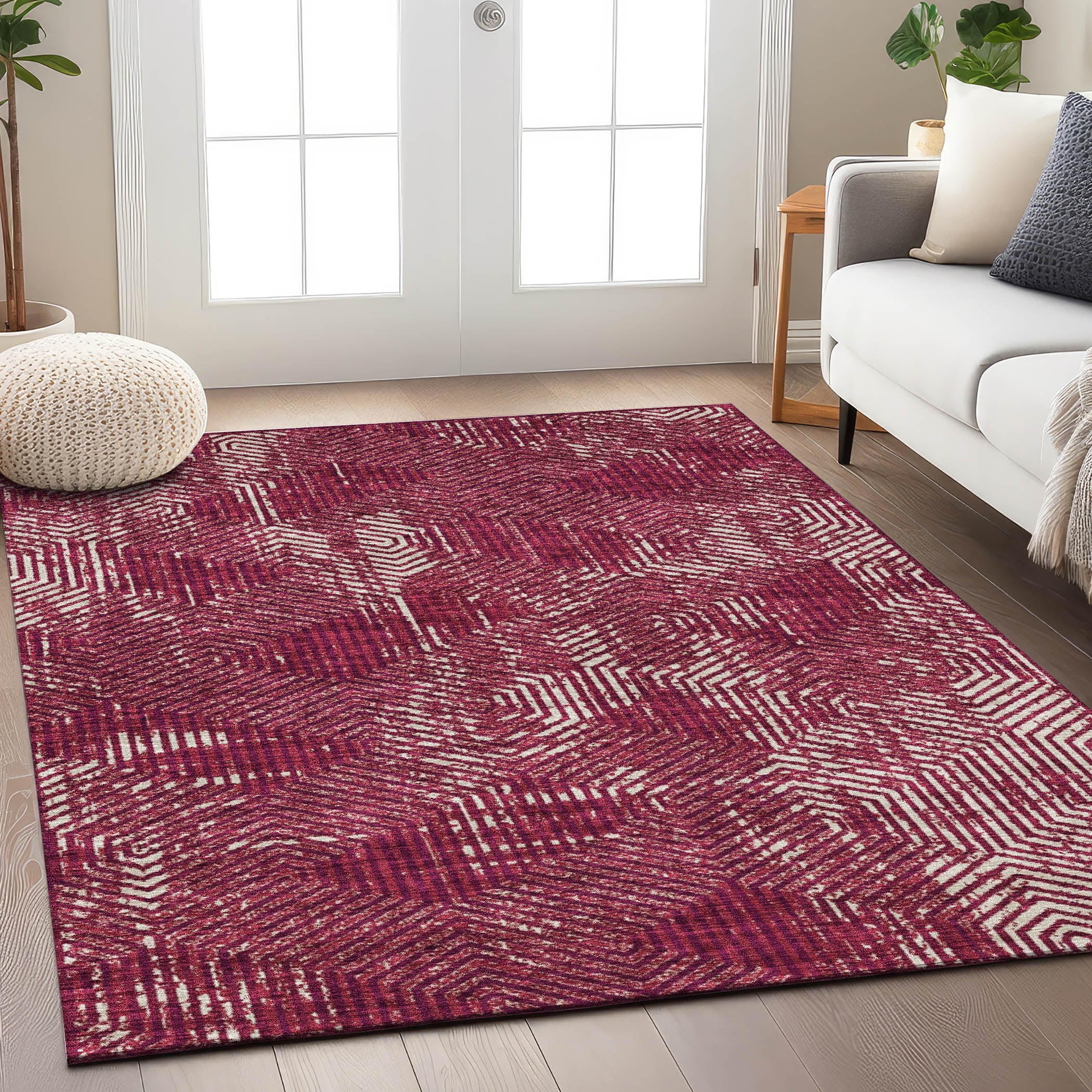 Addison Rugs Chantille Indoor/Outdoor Transitional Geometric Burgundy Washable Rectangle Rug, 2'6" x 3'10"
