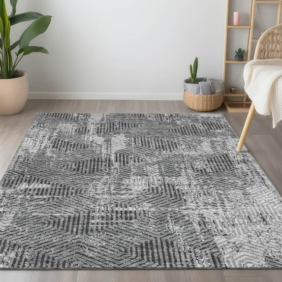 Addison Rugs Chantille Indoor/Outdoor Transitional Geometric Gray Washable Rectangle Rug, 8' x 10'