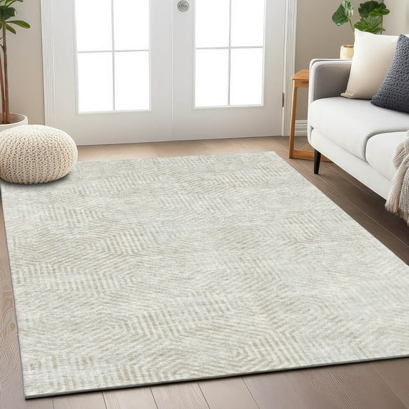 Addison Rugs Chantille Indoor/Outdoor Transitional Geometric Ivory Washable Rectangle Rug, 5' x 7'6"