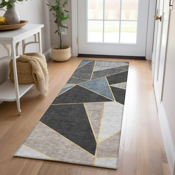 Addison Rugs Chantille Indoor/Outdoor Transitional Geometric Blue Washable Runner Rug, 2'3" x 7'6"