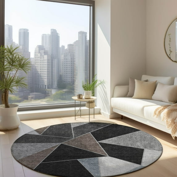 Addison Rugs Chantille Indoor/Outdoor Transitional Geometric Chocolate Washable Round Rug, 8' x 8'