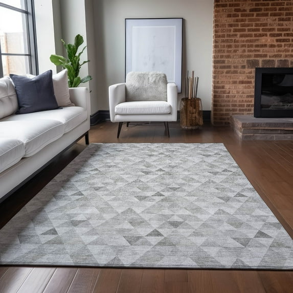 Addison Rugs Chantille Indoor/Outdoor Transitional Geometric Silver Washable Rectangle Rug, 2'6" x 3'10"