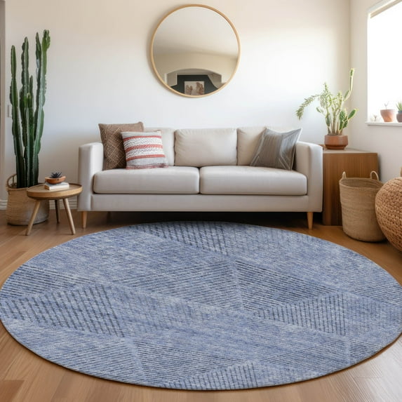 Addison Rugs Chantille Indoor/Outdoor Transitional Geometric Blue Washable Round Rug, 8' x 8'