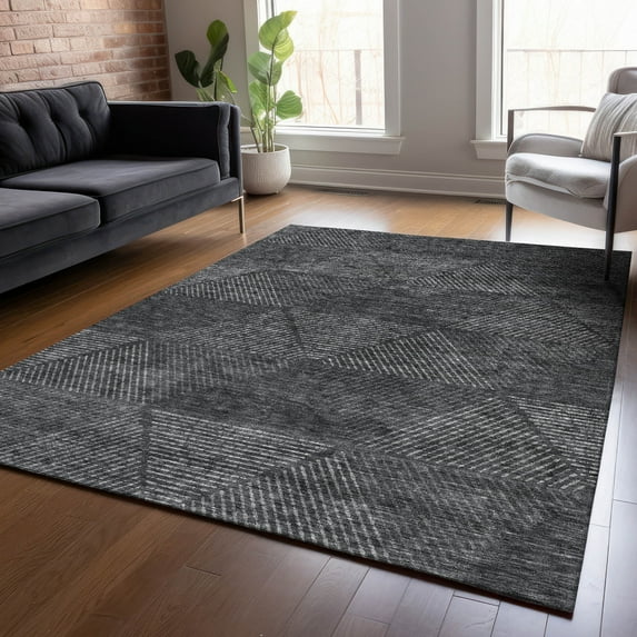 Addison Rugs Chantille Indoor/Outdoor Transitional Geometric Charcoal Washable Rectangle Rug, 10' x 14'