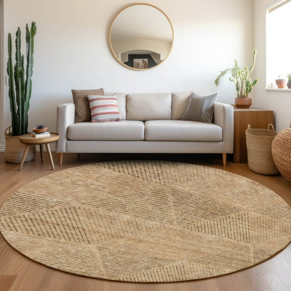 Addison Rugs Chantille Indoor/Outdoor Transitional Geometric Copper Washable Round Rug, 8' x 8'