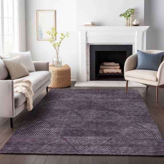 Addison Rugs Chantille Indoor/Outdoor Transitional Geometric Eggplant Washable Rectangle Rug, 5' x 7'6"